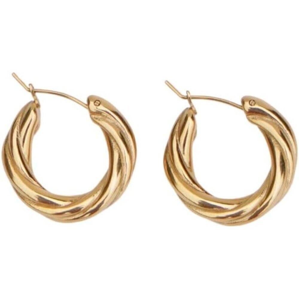 🆕 Women Gold Honey Cruller Hoop Earring 18K Small Hypoallergenic Jewelry Gifts